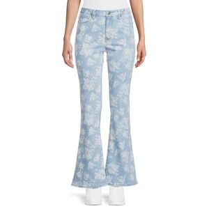 NEW Celebrity Pink Flare Jeans Womens 7/28 Blue Floral Rose Distressed Mid Rise